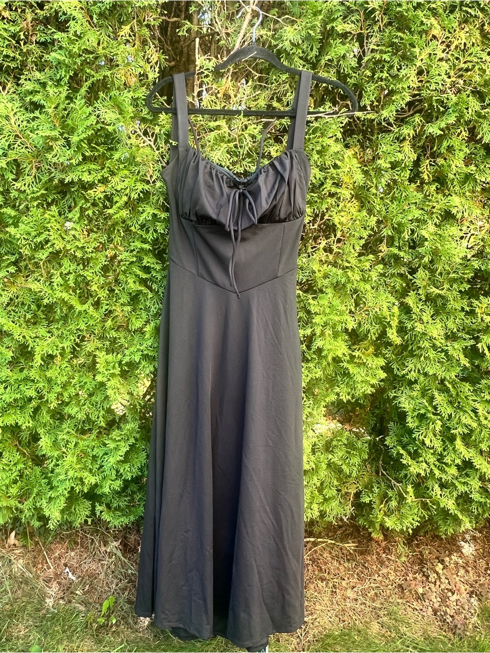 HALARA Black Midi Dress with Tie-Front Bodice